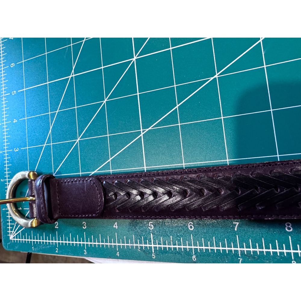 English Saddle Leather Braided Chevron Belt Burgundy 30 75 Gold Buckle 6413